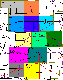 Map of Central Michigan color coded to each of the six counties of the region